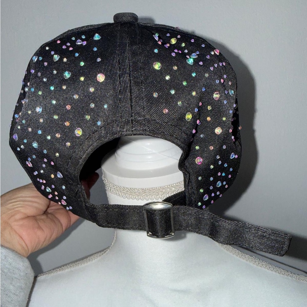 Black Rhinestone Baseball Cap - Picture 2 of 3